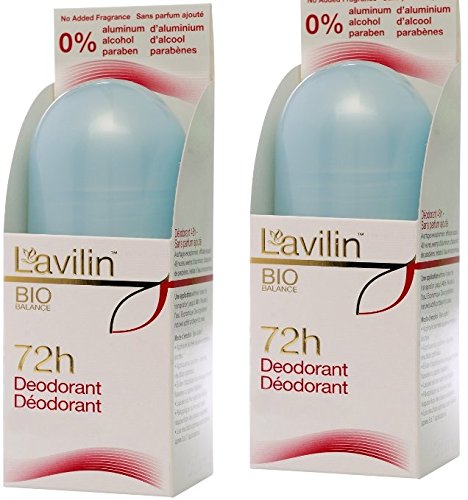 Lavilin roll-on deodorant 2-pack bottle delivers long-lasting odor control up to 72 hours.