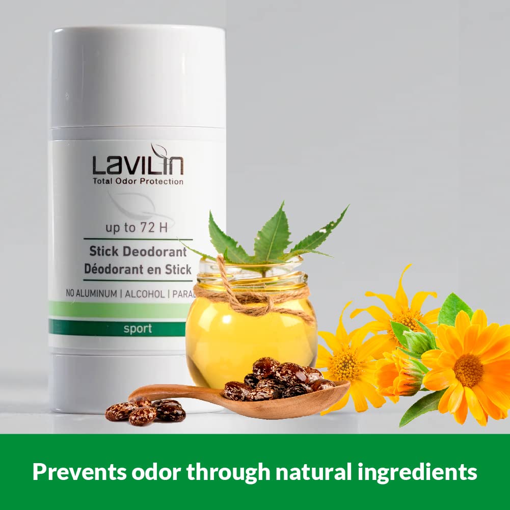 Lavilin sport stick on skin shows non-staining formula safe for garments.