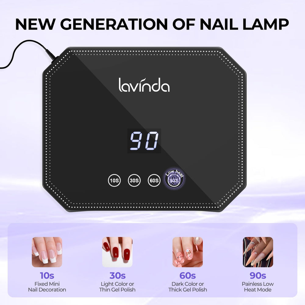 Lavinda 54W nail lamp auto sensor activates with hand-in for hands-free curing
