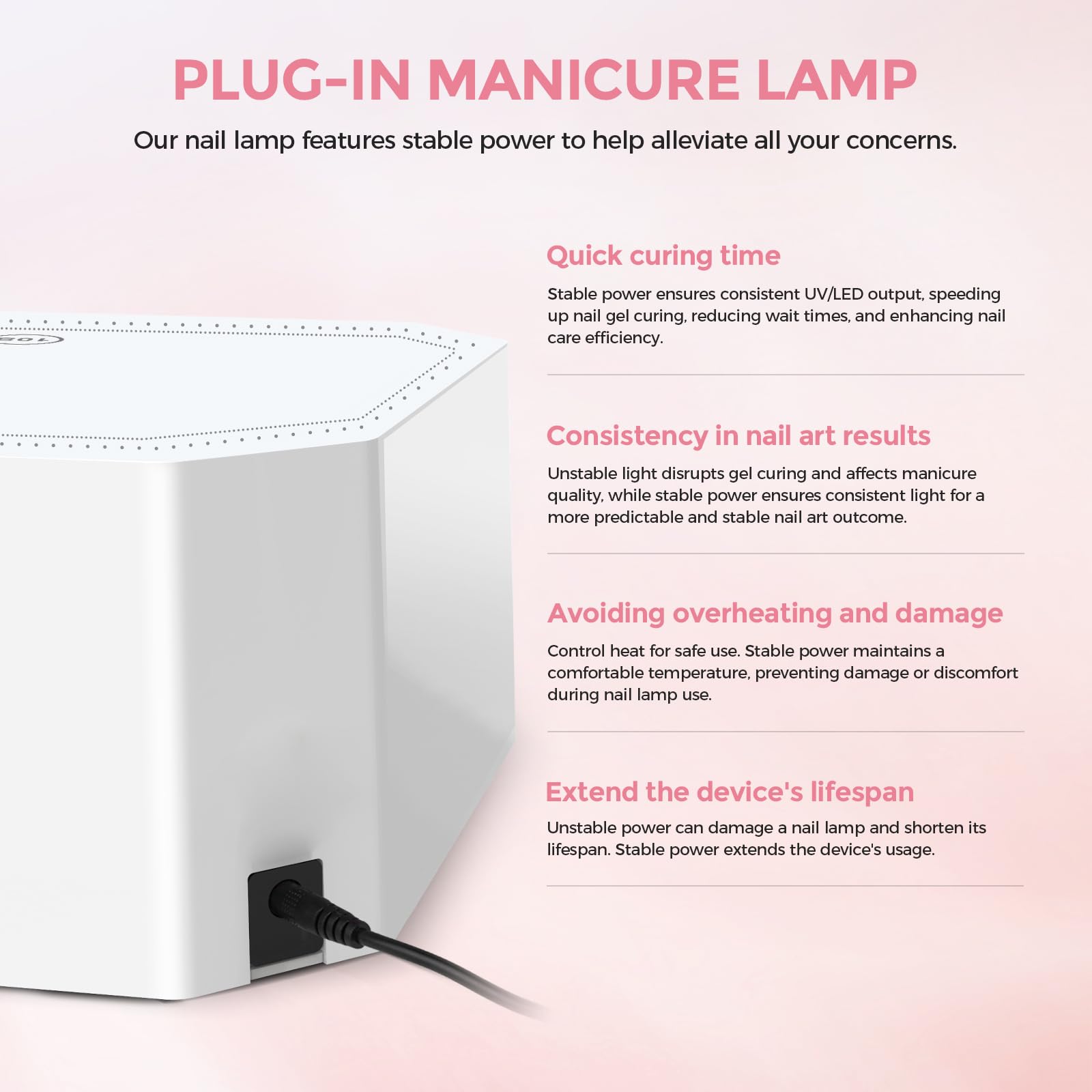 Lavinda 54W UV nail lamp corded power ensures stable high-output curing.