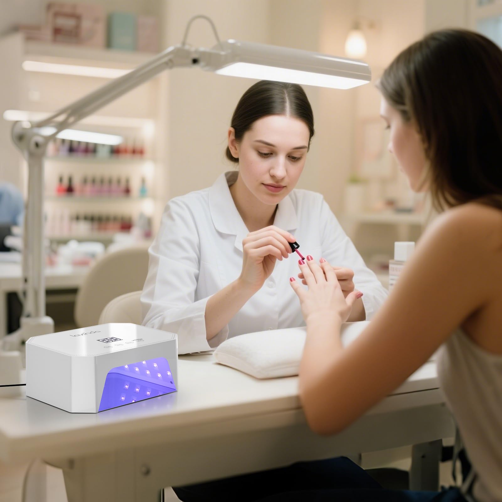 Lavinda 54W UV nail lamp pedicure-ready design supports longer sessions.