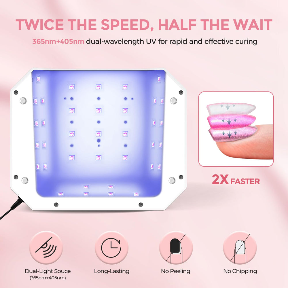 Lavinda 54W UV nail lamp removable base expands workspace for pedicure sessions.