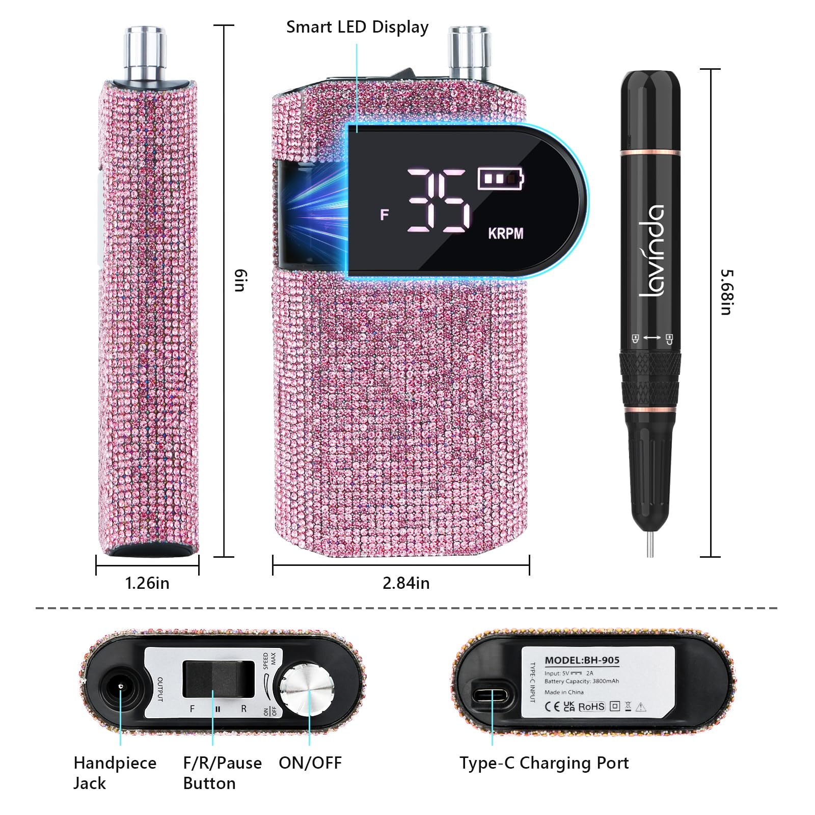 Lavinda cordless portable nail drill ready for touch-ups on the go.