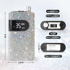 Lavinda Diamond nail drill charging via USB-C highlighting long battery life.