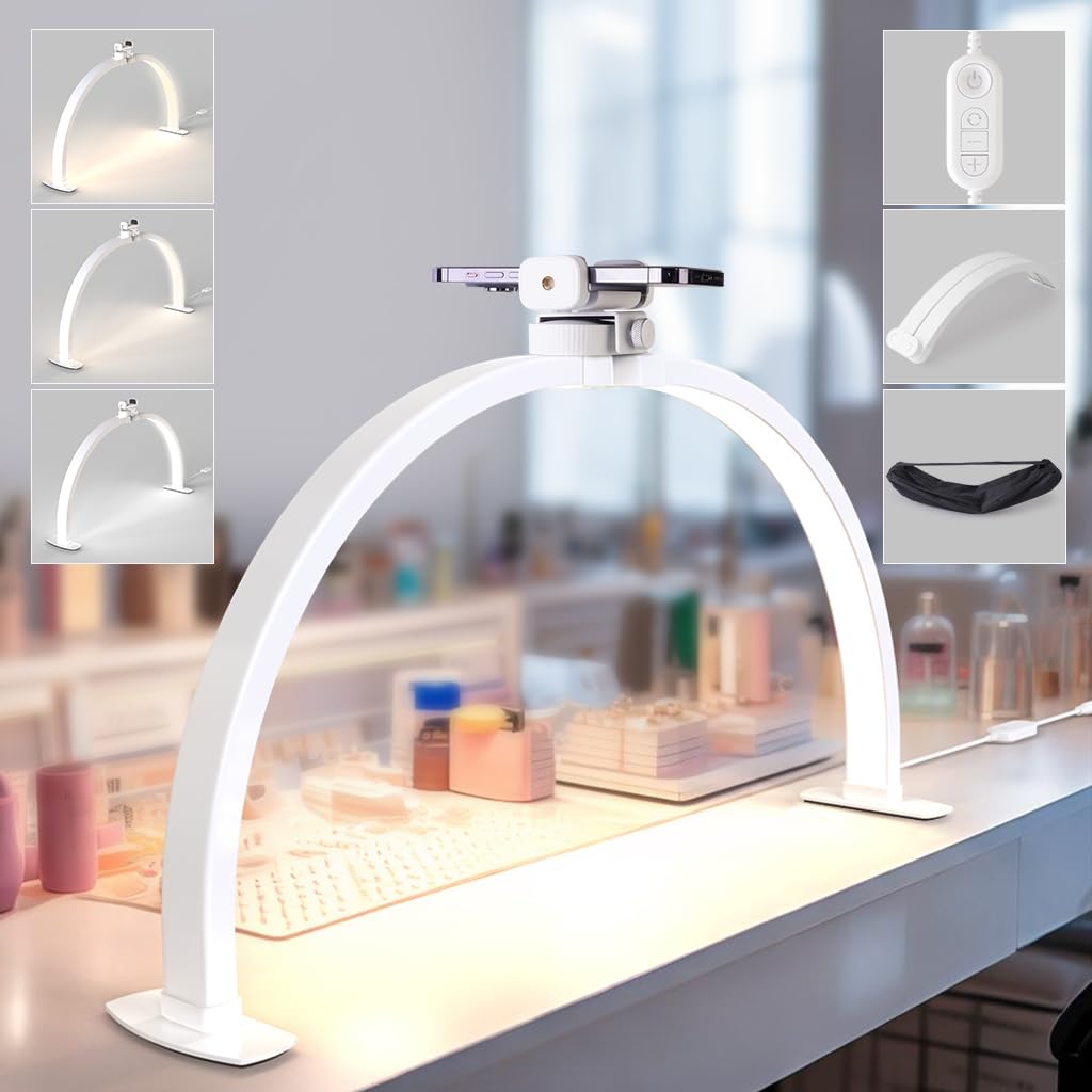 Lavinda large half moon nail desk light delivers 180-degree illumination for precise work.
