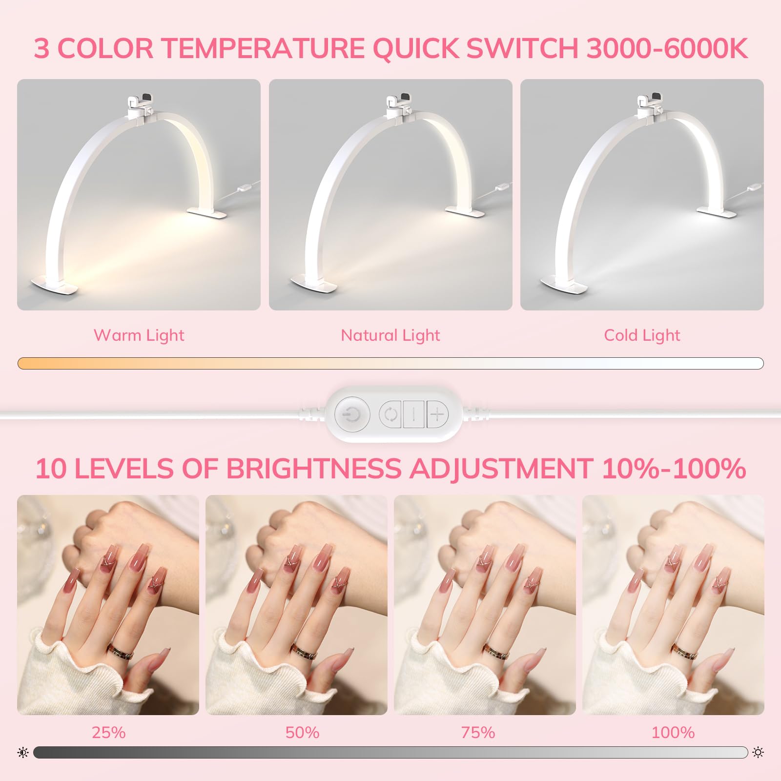 Lavinda lamp with three color modes 3000K-6000K for accurate color rendering.