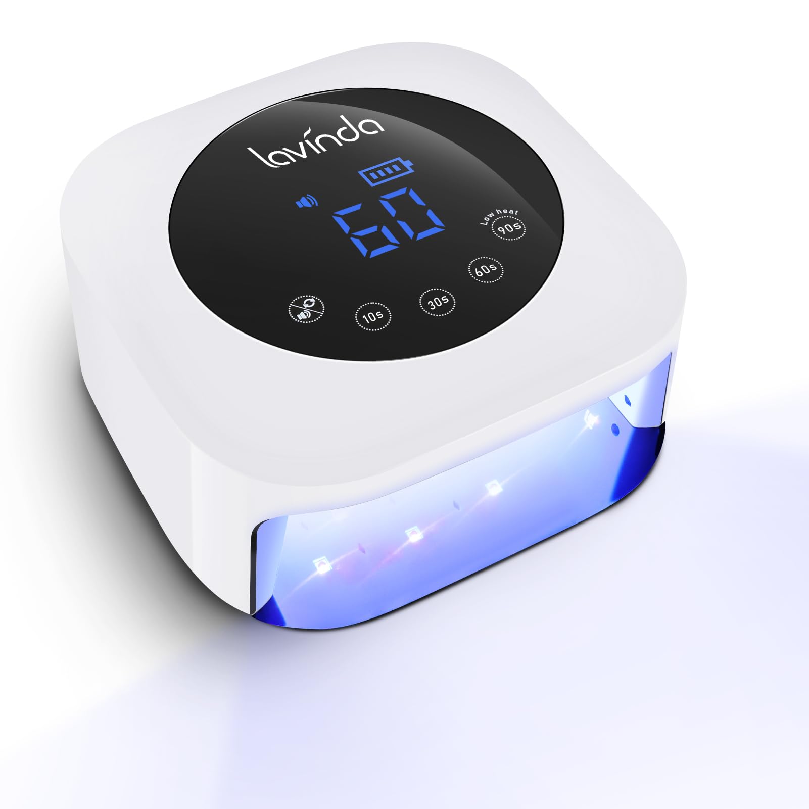 Lavinda nail lamp front view highlights compact home gel curing convenience.