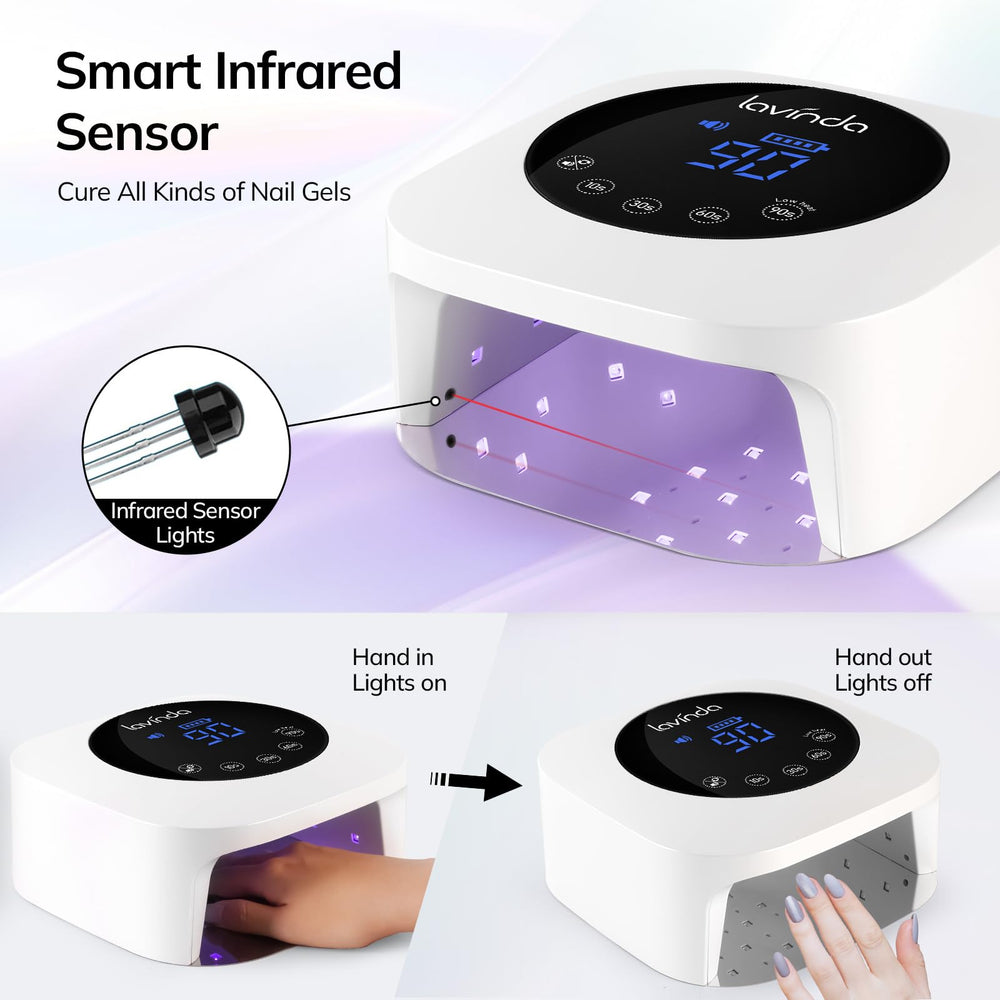 Lavinda nail lamp large LCD display clearly presents timer settings and status.