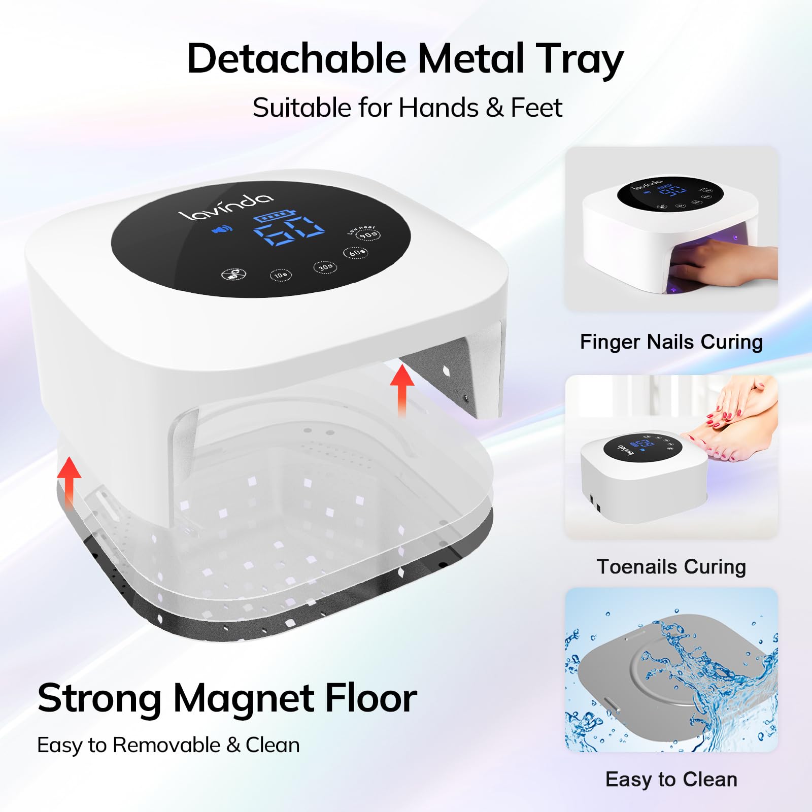 Lavinda nail lamp removable base demonstrates easy cleaning and quick setup.