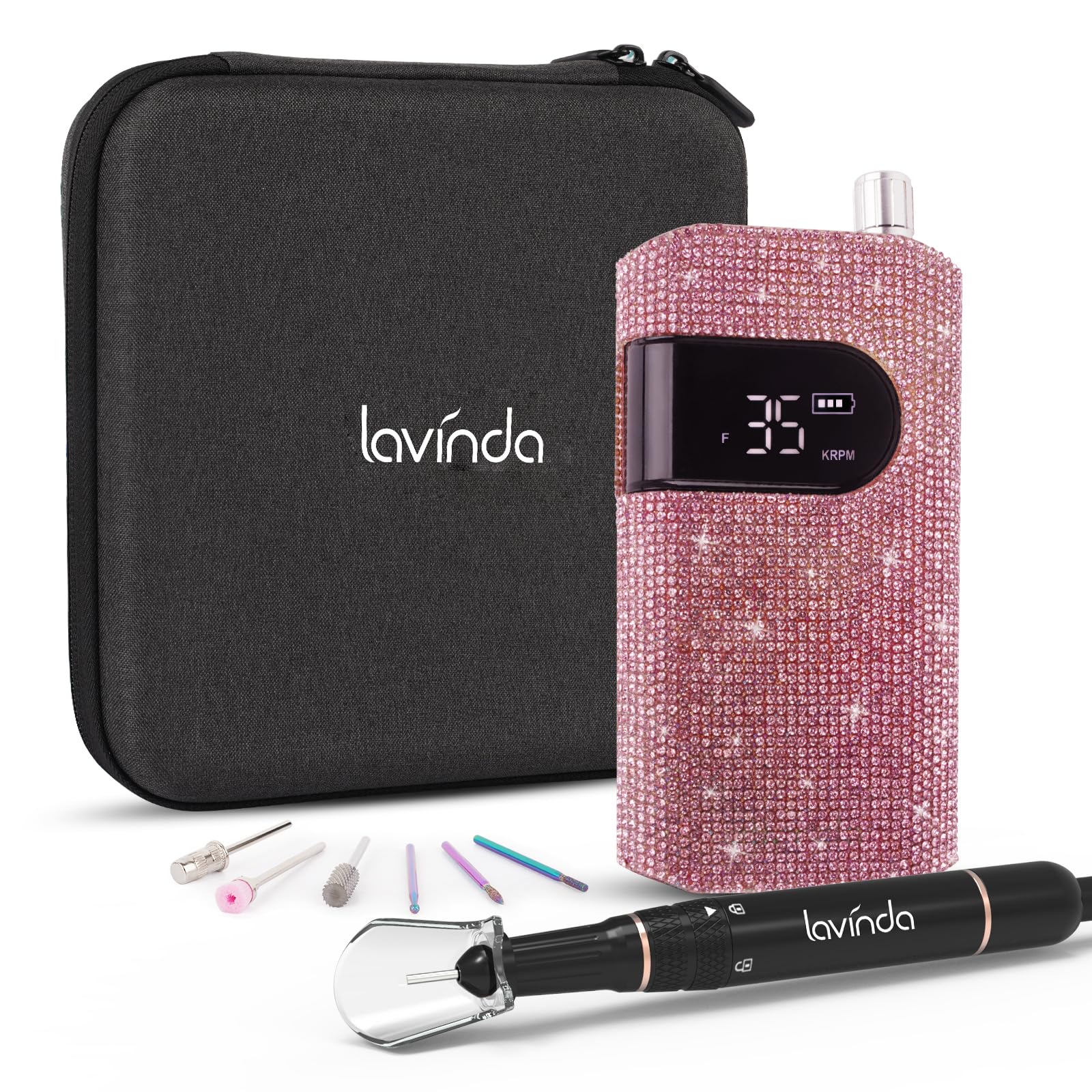 Lavinda professional nail drill with pink diamond exterior for stylish nail care.