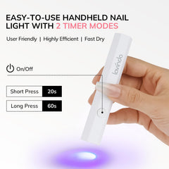 Lavinda UV-LED nail dryer is cordless and rechargeable for mobile manicures.