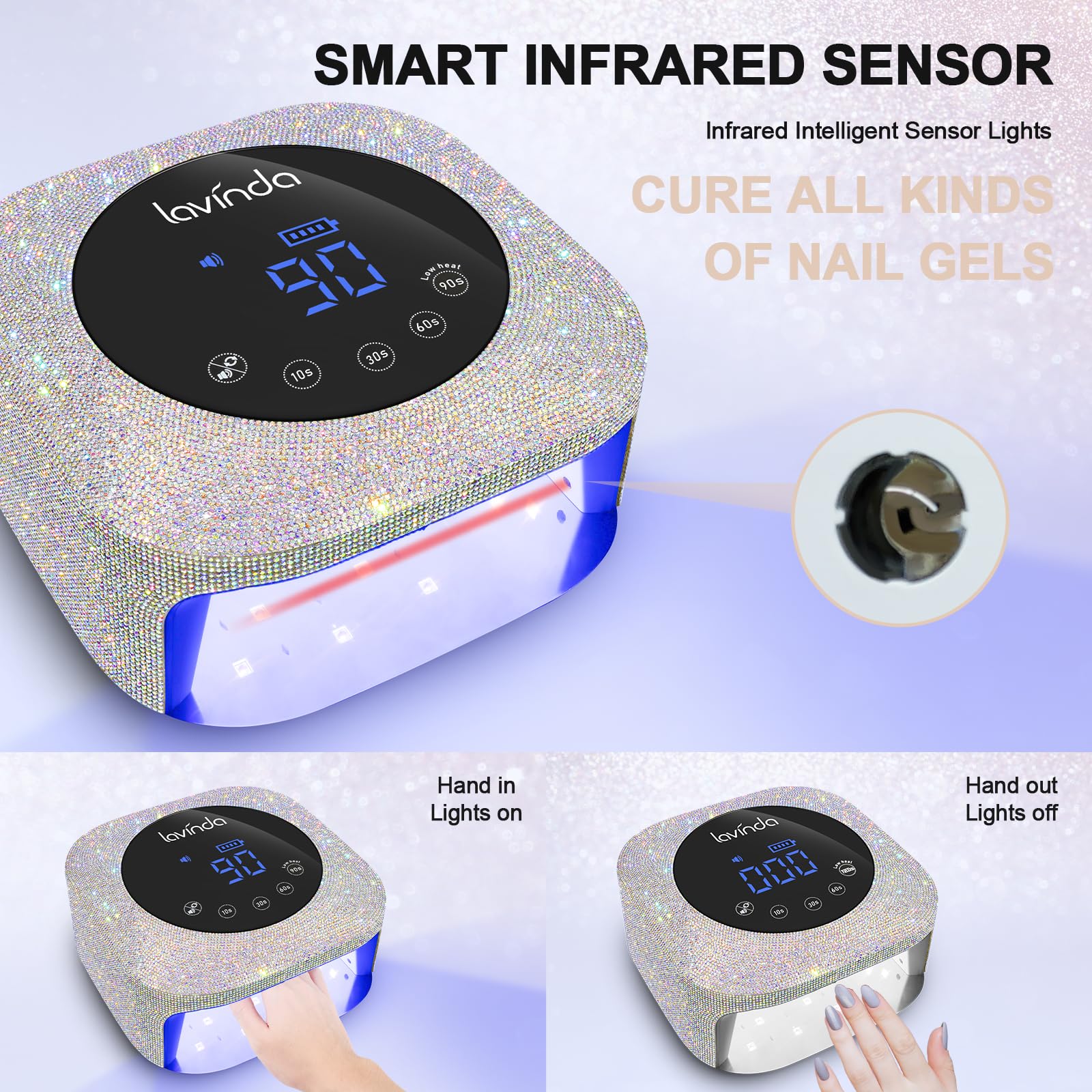 Lavinda UV LED Nail Lamp large curing space fits five nails at once