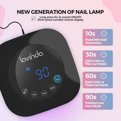 Lavinda UV LED Nail Lamp side angle shows slim profile and easy setup
