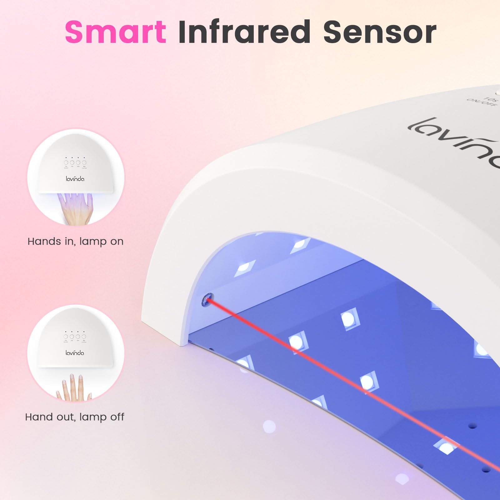 Lavinda UV Nail Lamp 48W interior beads enable fast, even gel curing