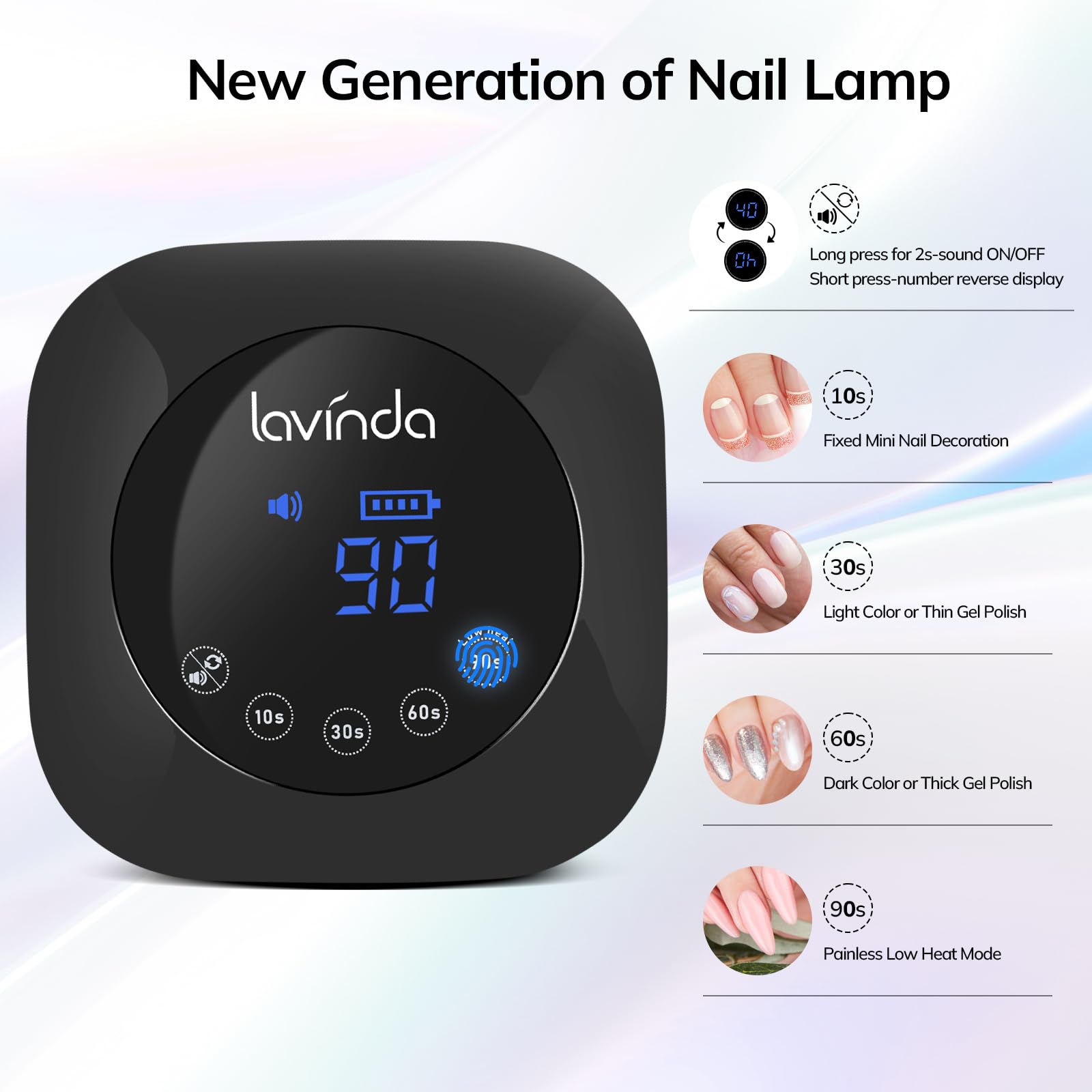 Lavinda UV Nail Lamp digital display enables precise timer control for gels