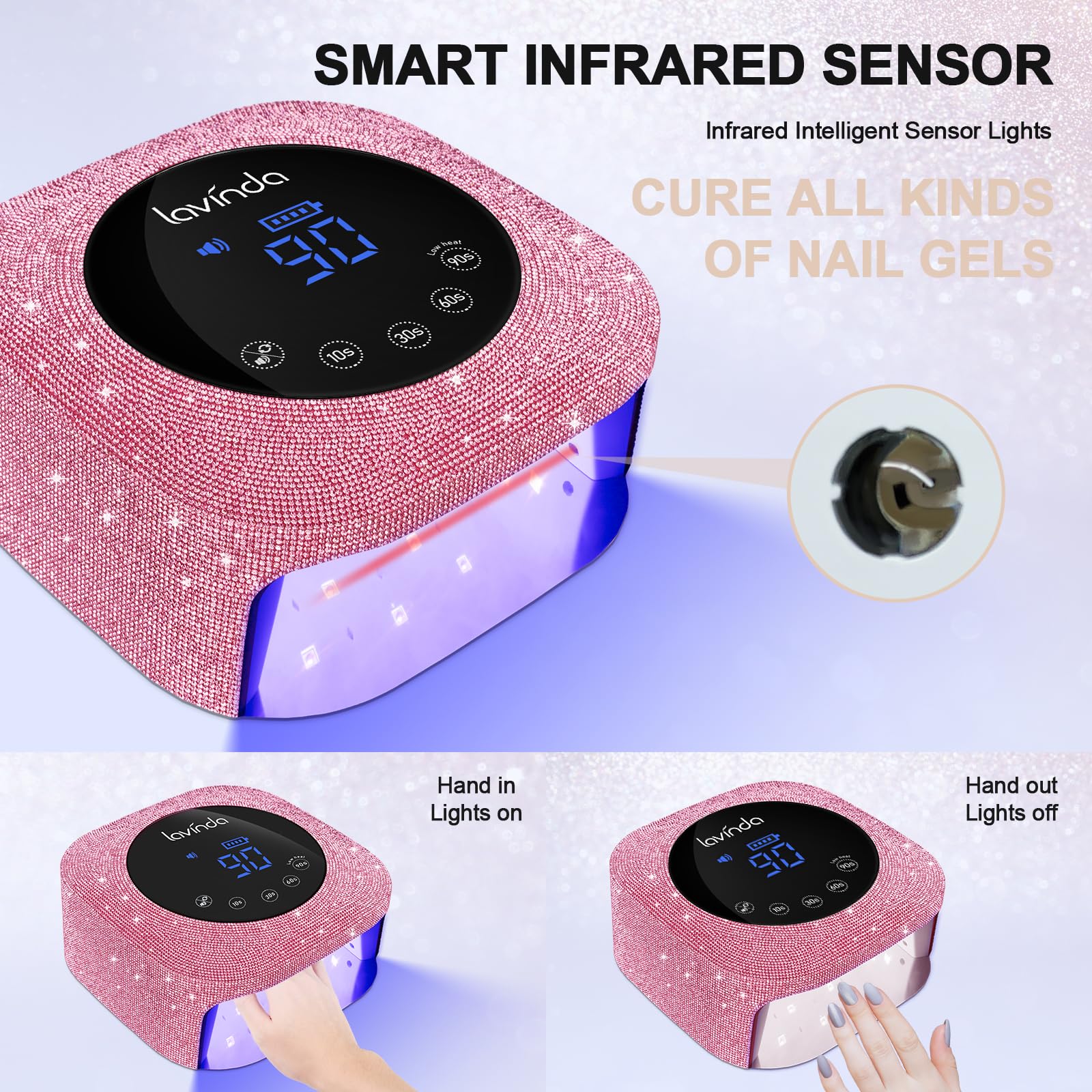 Lavinda UV Nail Lamp detachable-base reveals easy cleaning and flexible placement