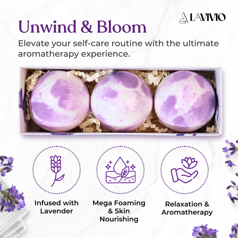 Lavivio mega-foaming lavender bath bombs deliver rich lather and soothing scent