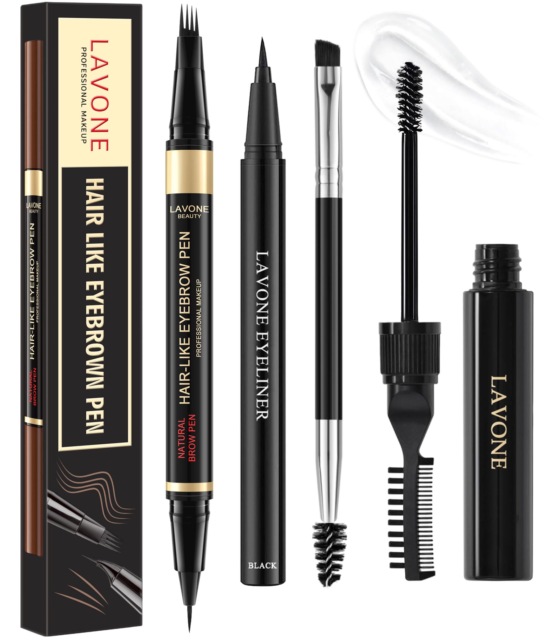 LAVONE eyebrow-pen dark brown strokes for natural microblading-like brows.
