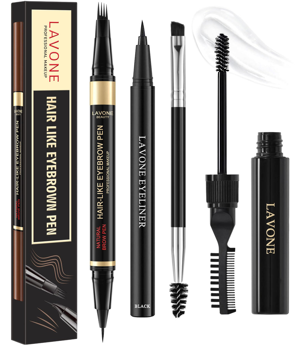 LAVONE eyebrow-pen dark brown strokes for natural microblading-like brows.