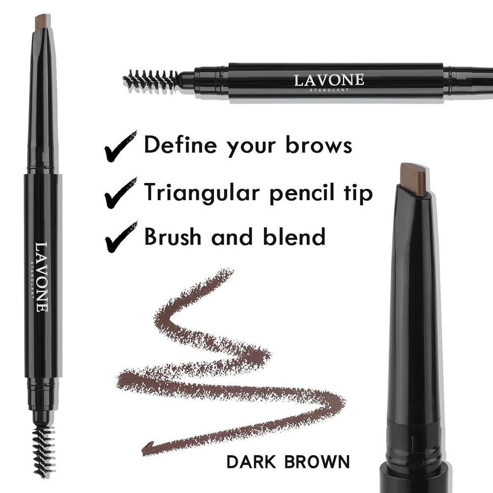 LAVONE eyebrow pencil ash black with ultra-slim tip for natural strokes.