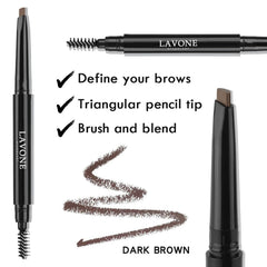 LAVONE eyebrow pencil ash black with ultra-slim tip for natural strokes.