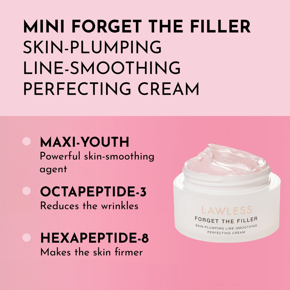 Lawless Forget the Filler mini cream texture swatch showing velvety finish and hydration