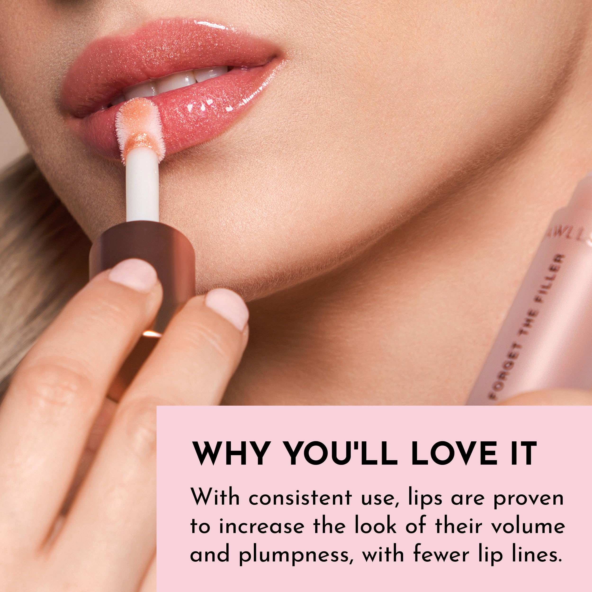 Lawless Forget the Filler glazed sheer-shine highlights glossy look and hydrated lips.