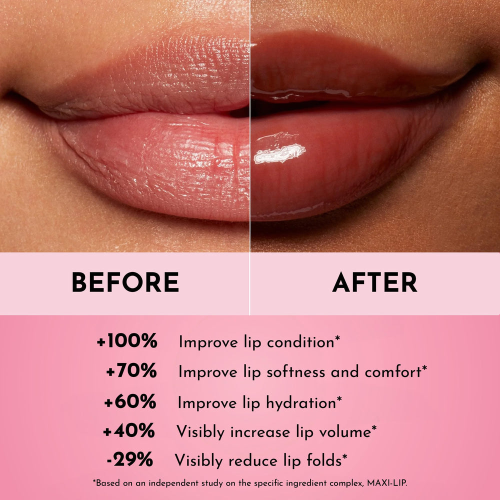 Lawless Forget The Filler gloss glass shine on lips demonstrates instant plump-looking finish