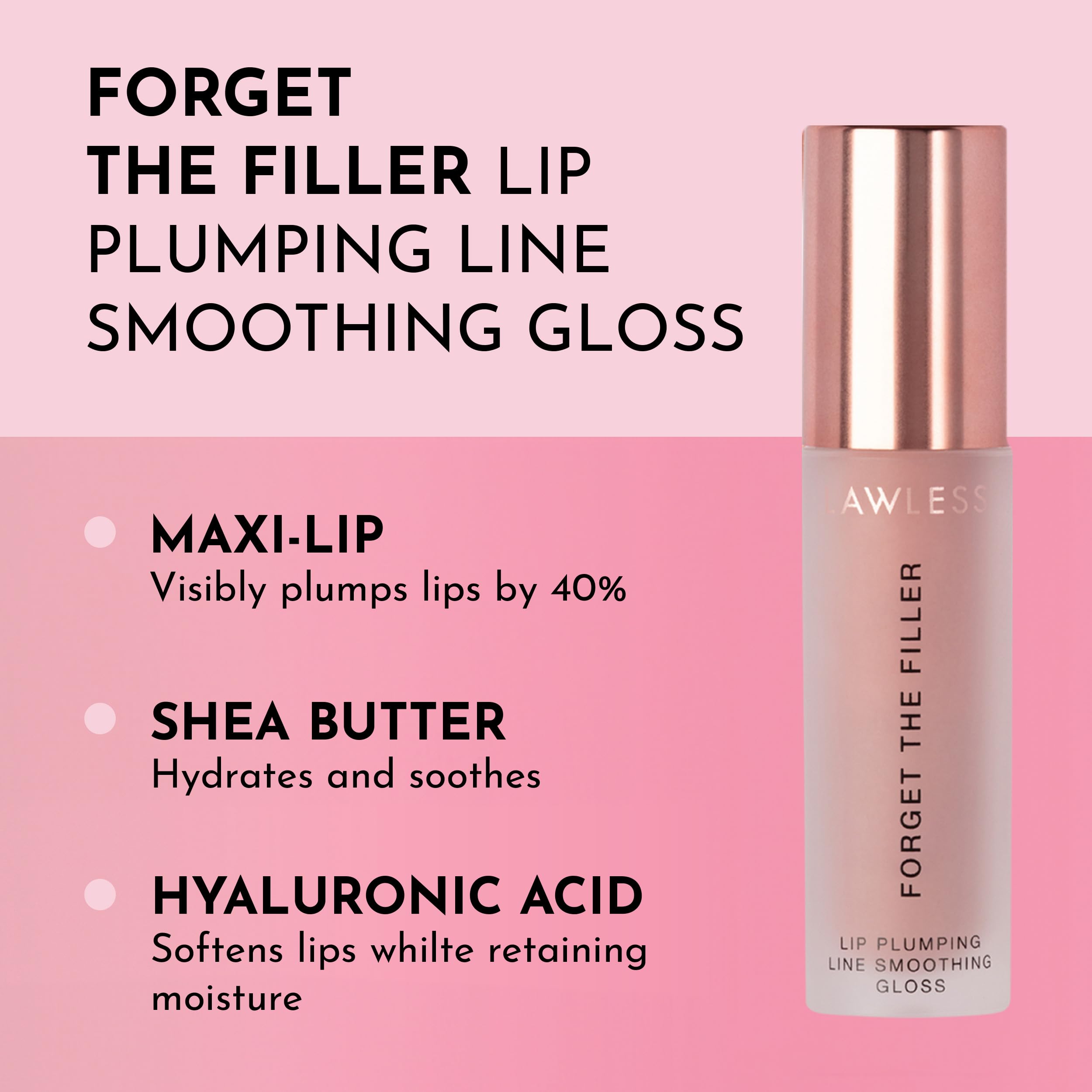 Lawless Forget The Filler gloss Nudie pink close-up showing glass-like shine