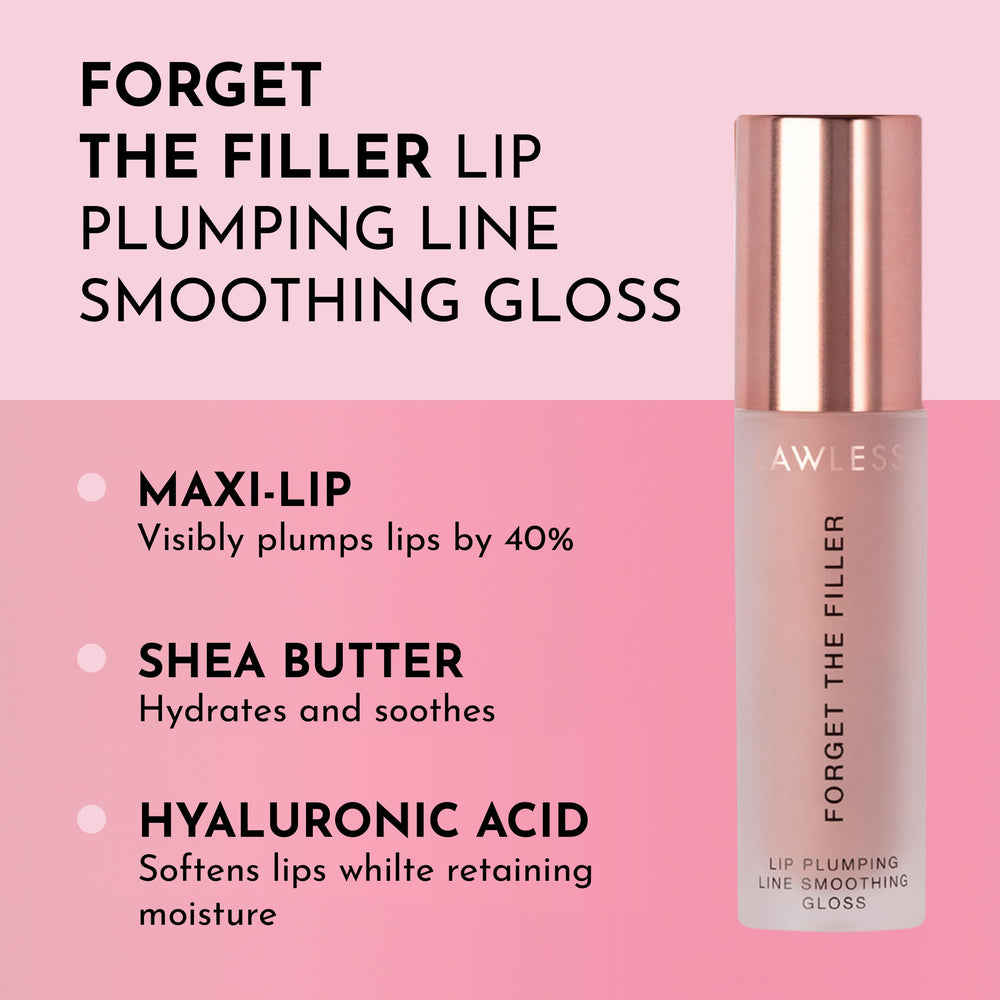 Lawless Forget The Filler gloss Nudie pink close-up showing glass-like shine