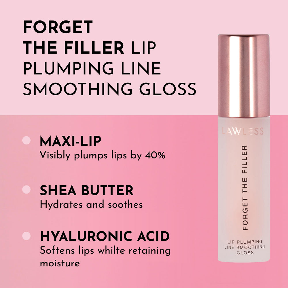 Lawless Forget The Filler gloss tube front rosy pink shade sleek packaging