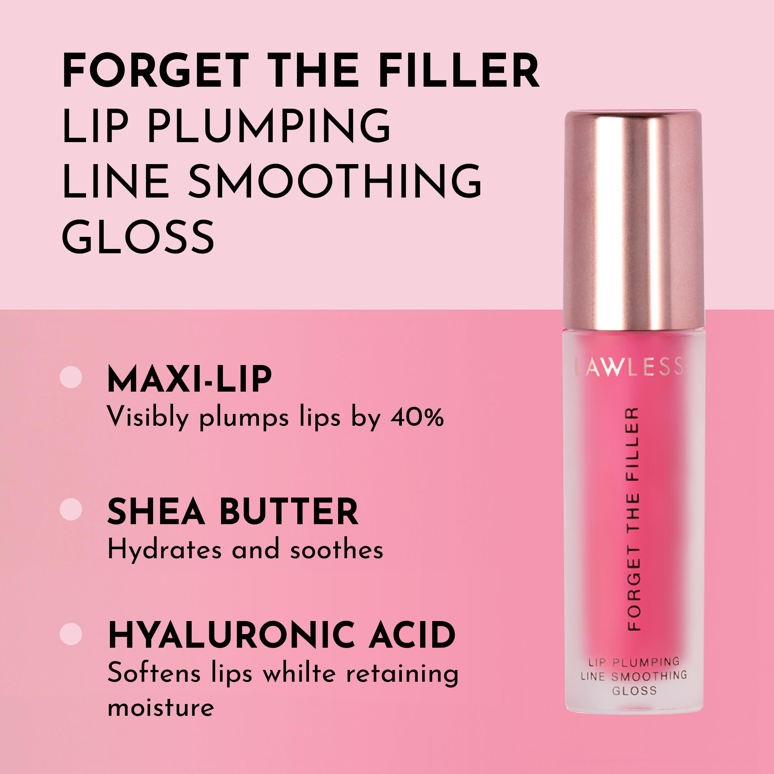 Lawless Forget The Filler Lip Plumper Juicy Watermelon swatch shows instant plump-looking lips