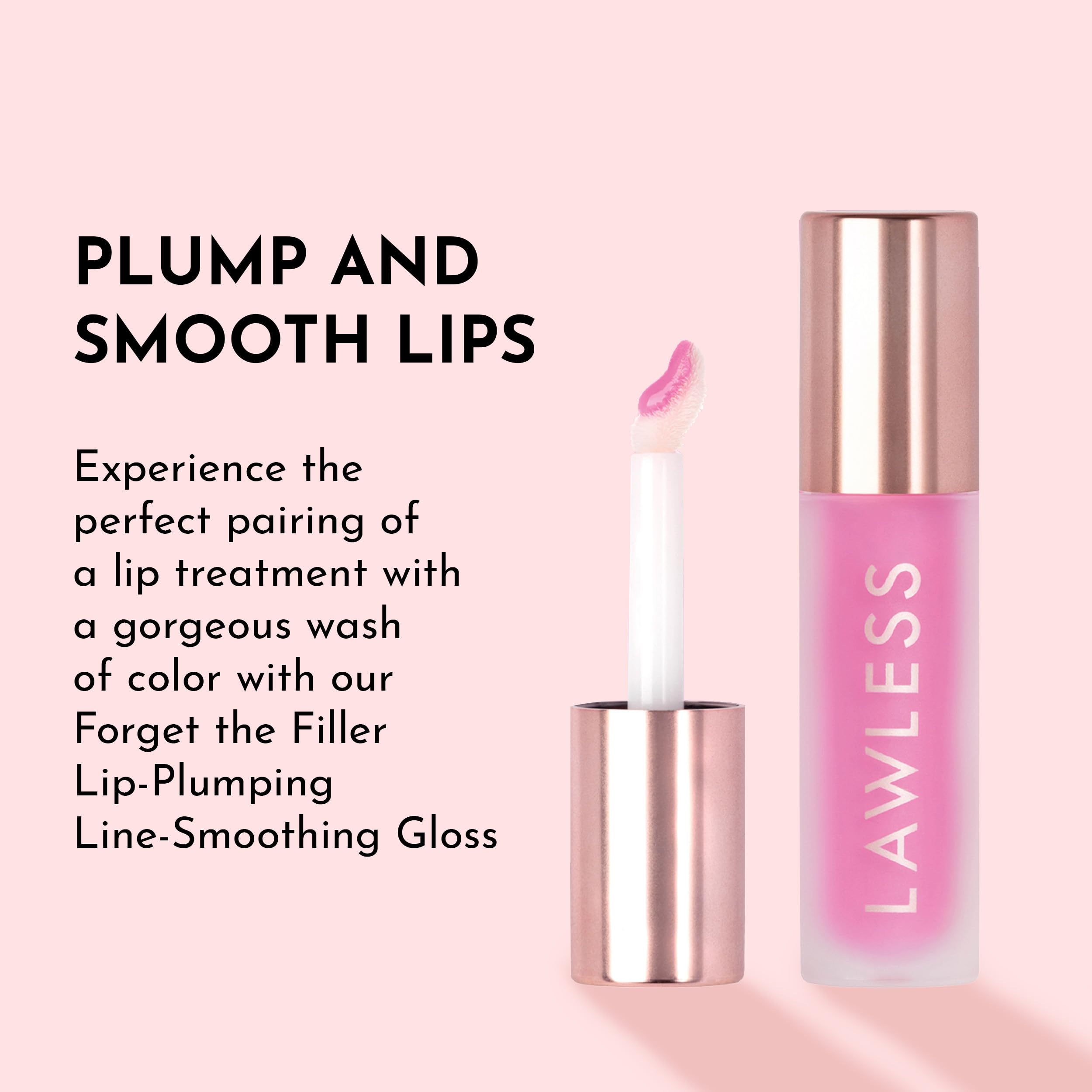 Lawless Forget the Filler gloss ingredients close-up showing shea butter and rosehip oil.
