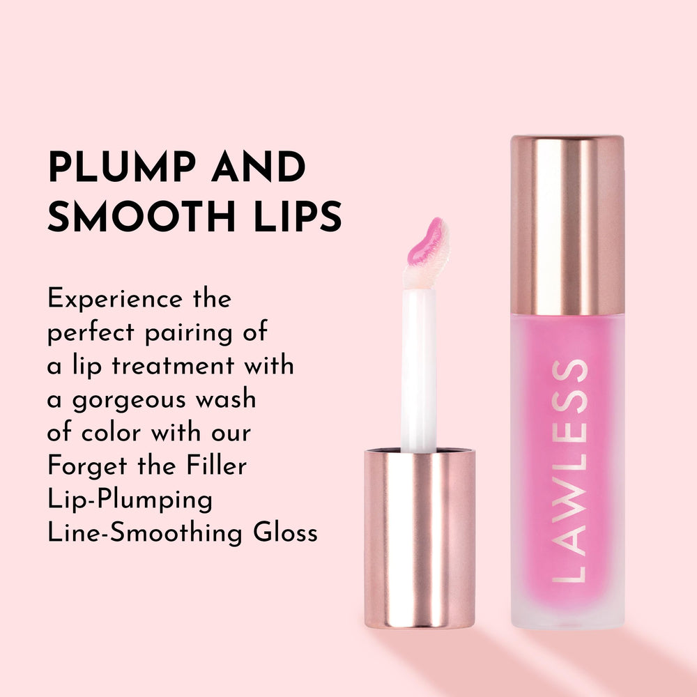 Lawless Forget the Filler gloss ingredients close-up showing shea butter and rosehip oil.