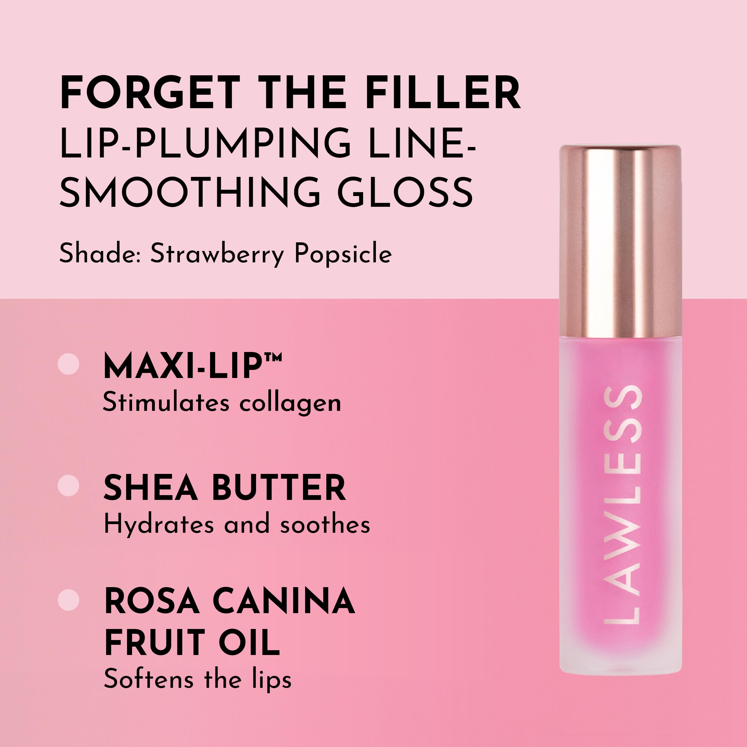 Lawless Forget the Filler gloss swatch on skin showing creamy shine and color payoff.