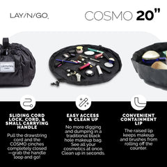 Lay-n-Go Cosmo zippered pocket highlighted for small-item organization