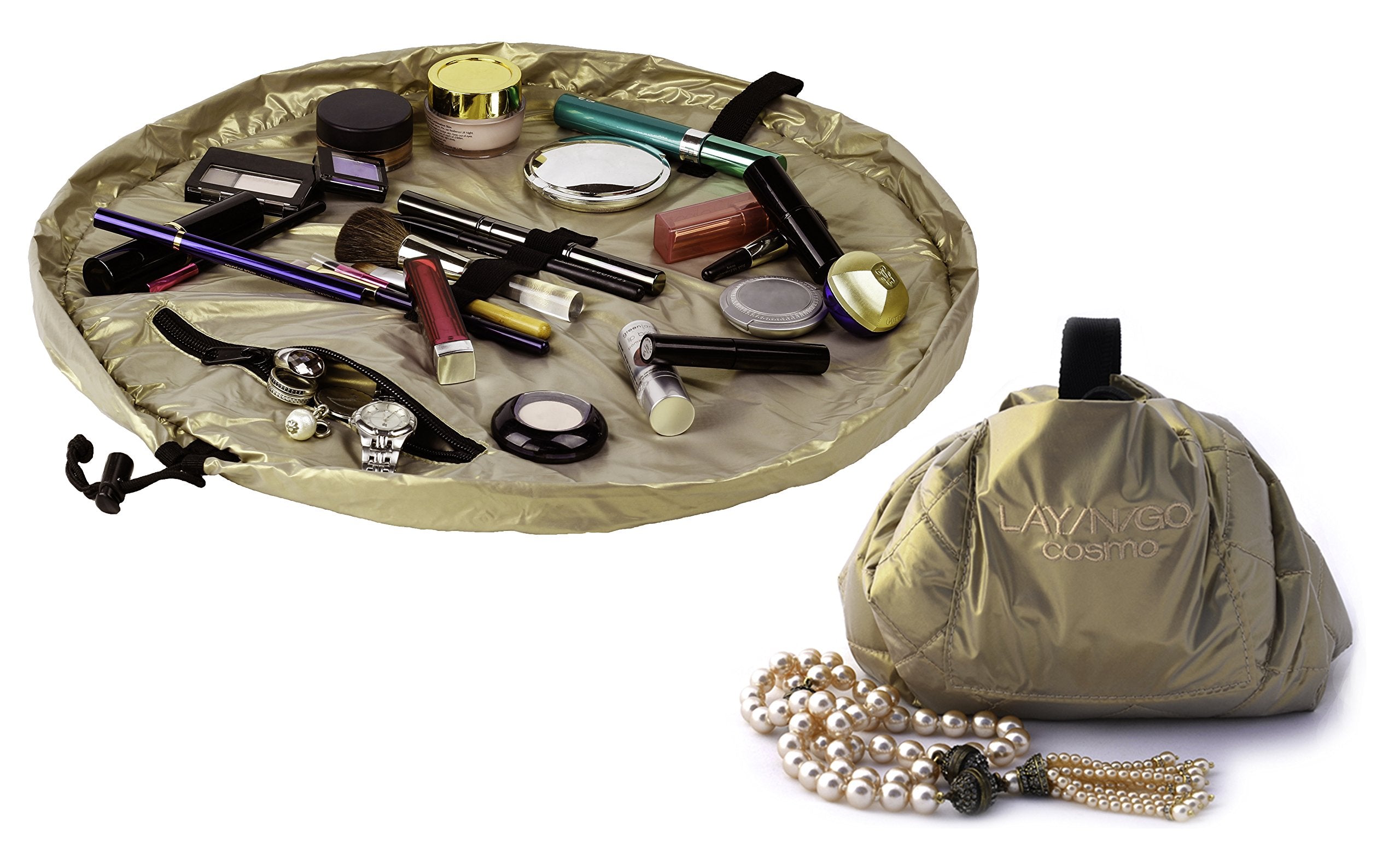 Lay-n-Go Cosmo bag elastic brush loops keep tools organized and accessible.