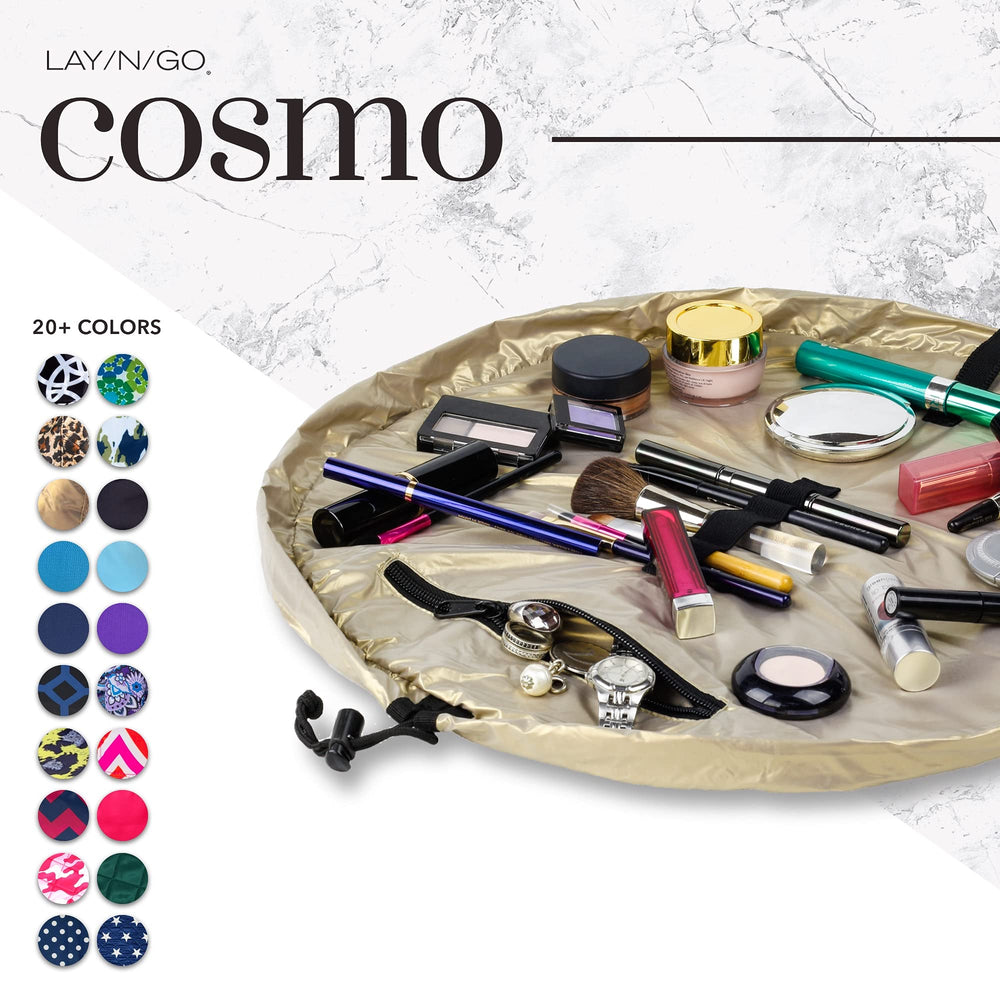 Lay-n-Go Cosmo bag full-size layout accommodates palettes and bottles.