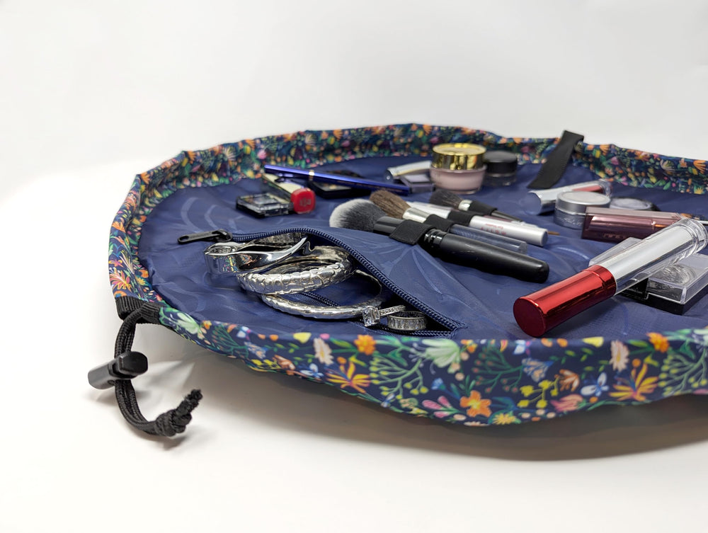 Lay-n-Go Cosmo butterfly small floral brush loops organize makeup tools neatly.