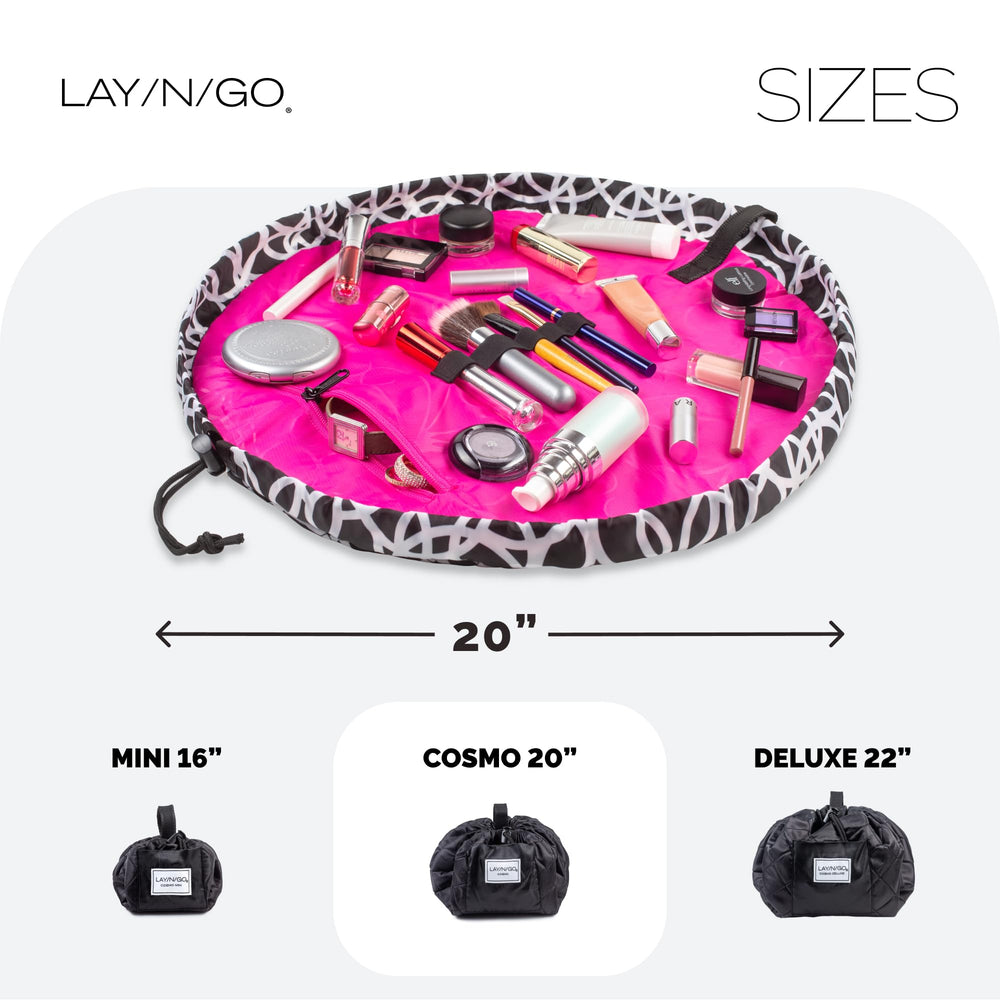 Lay-n-Go Cosmo cinched-closure demonstrates easy cleanup after use