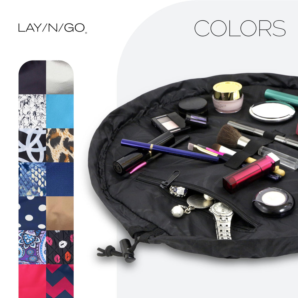 Lay-n-Go Cosmo full-size cosmetics fit neatly in the spacious bag.