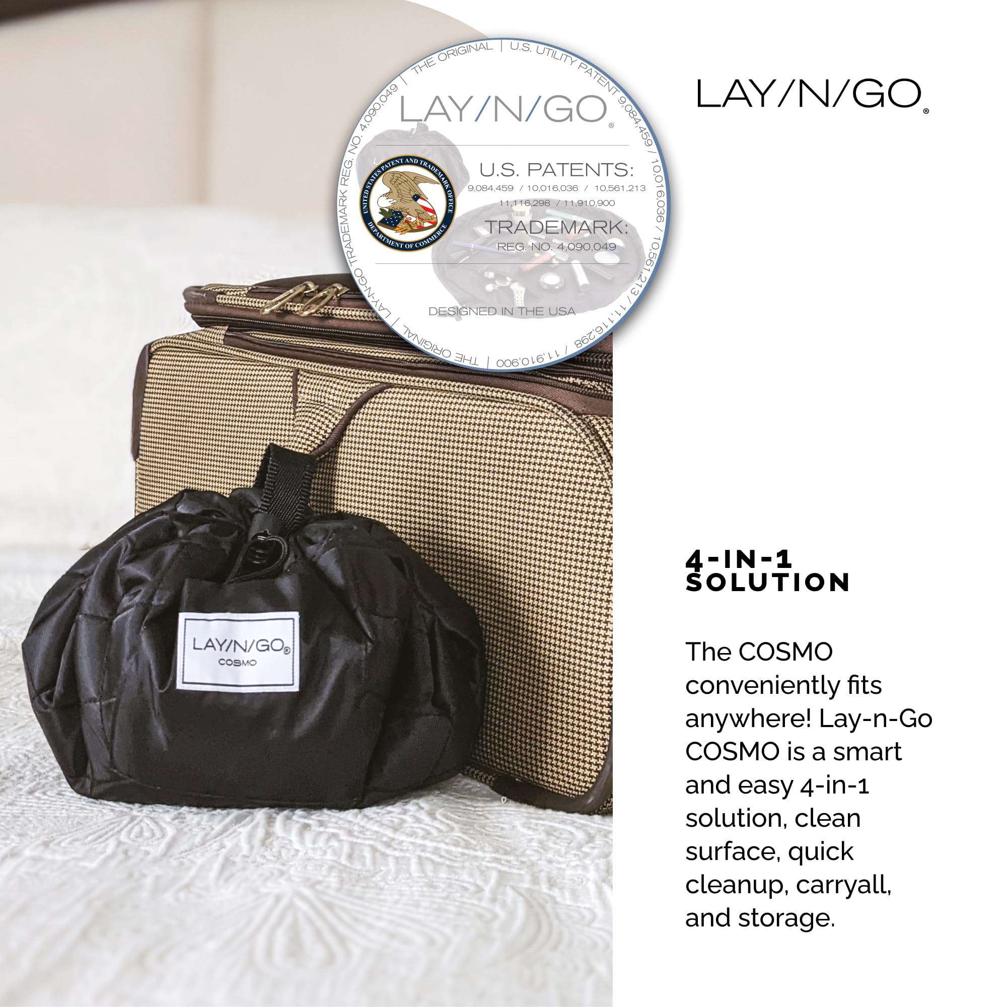 Lay-n-Go Cosmo large interior fits full-size makeup and skincare
