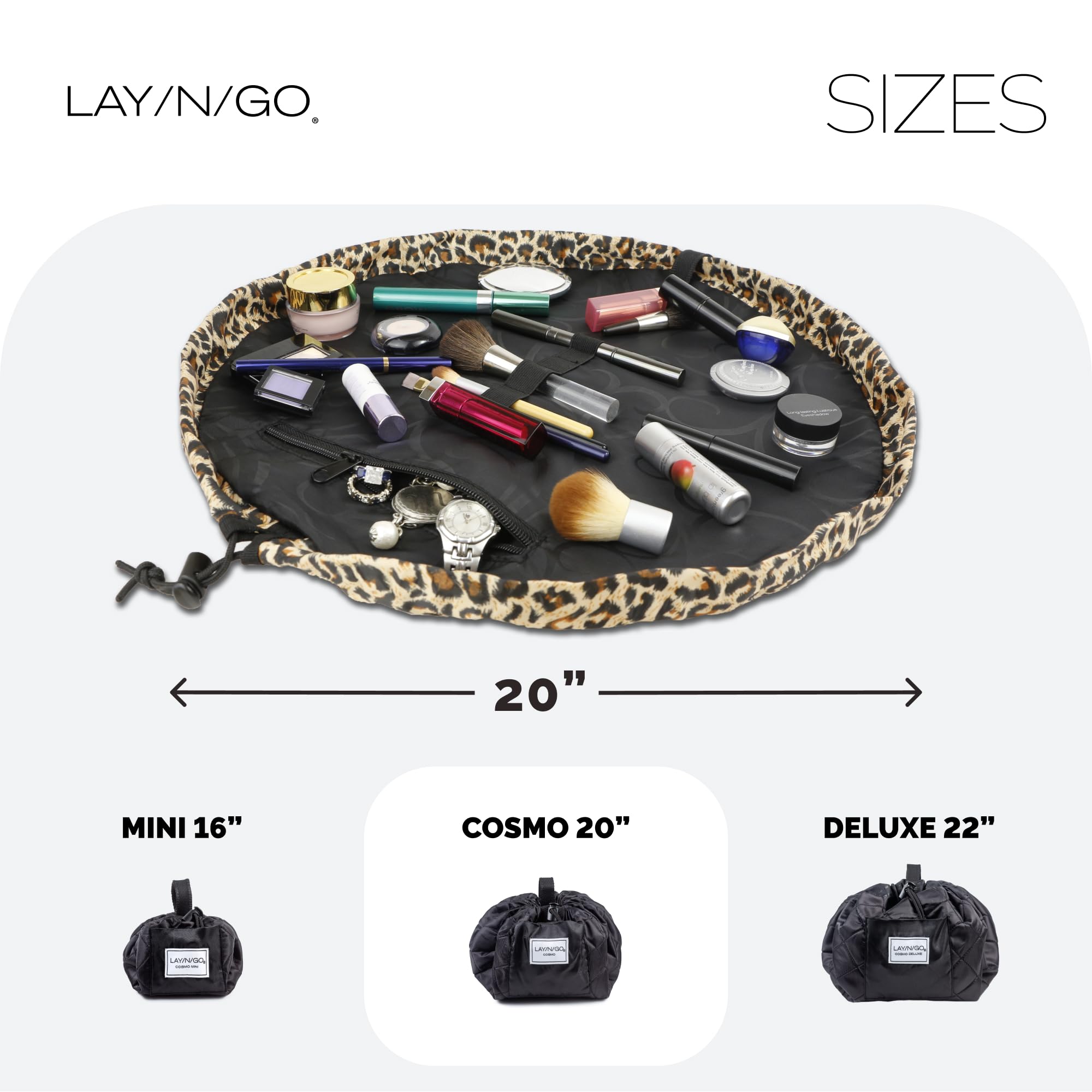 Lay-n-Go Cosmo layflat brush-loops image highlights secure brushes during travel.