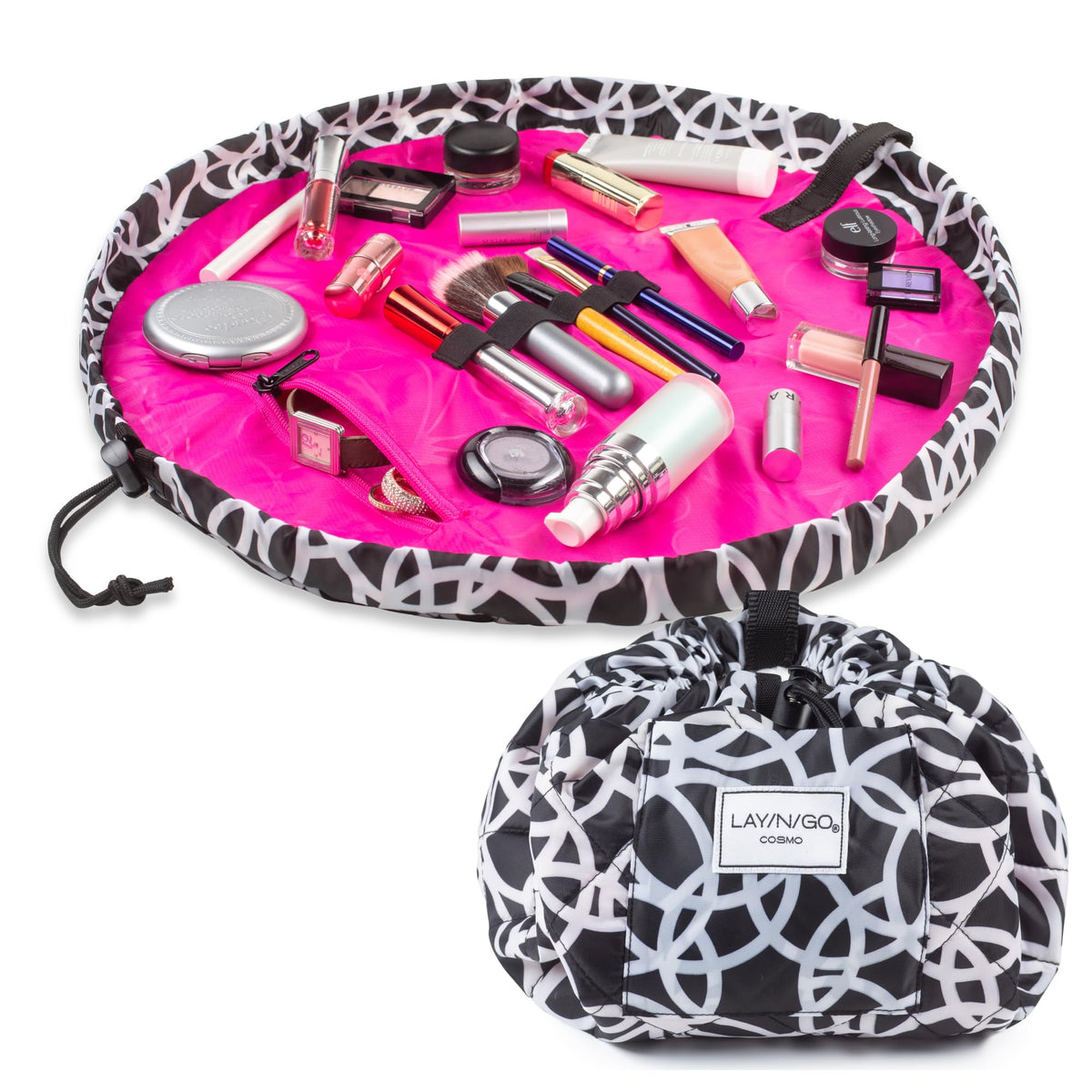 Lay-n-Go Cosmo layflat open view for quick access to makeup essentials