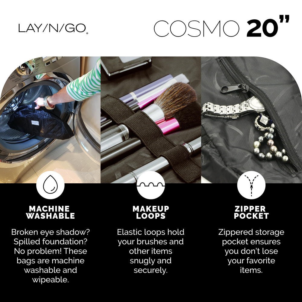 Lay-n-Go Cosmo water-resistant fabric wipes clean after spills