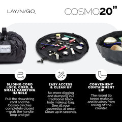 Lay-n-Go Cosmo water-resistant fabric resists spills during travel.