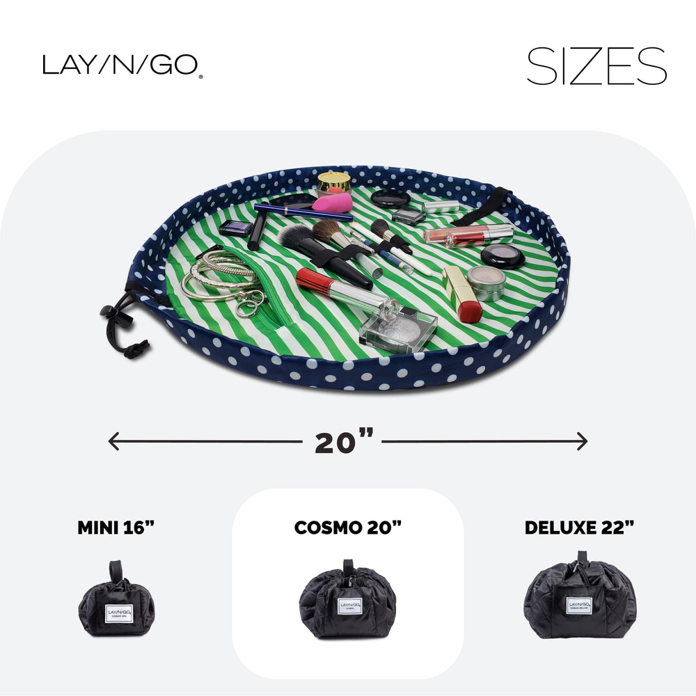 Lay-n-Go Cosmo zip-pocket detail secures brushes and small essentials while on the move.