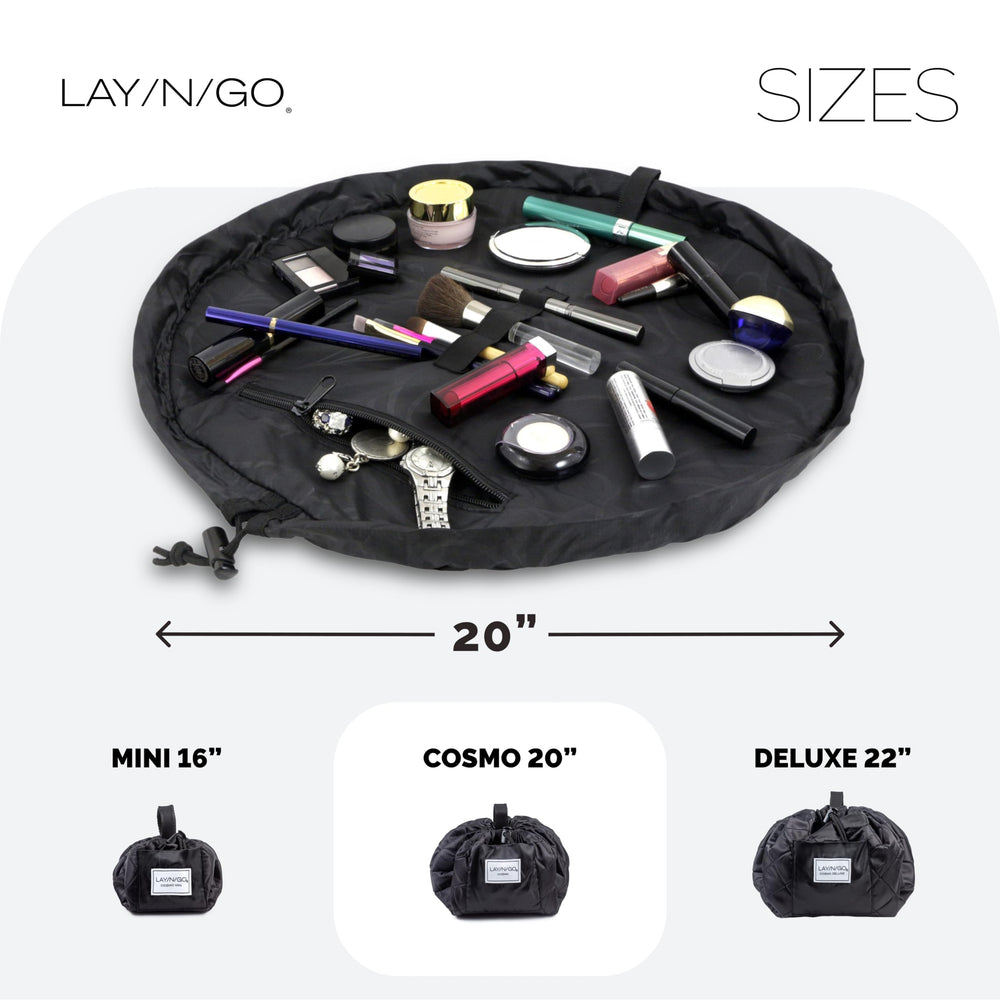 Lay-n-Go Cosmo zippered-pocket detail keeps brushes secure during hotel stays.