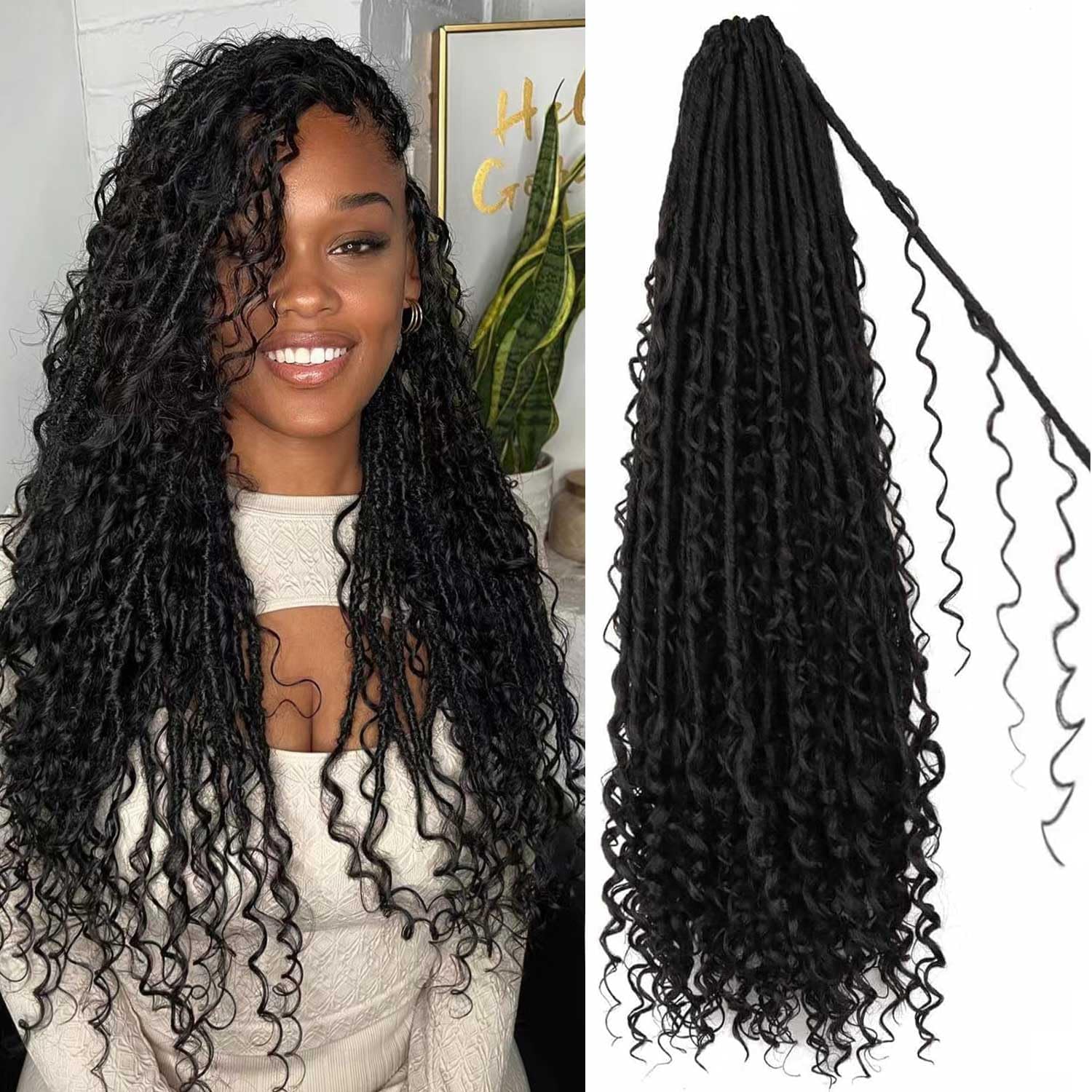 Layashow Boho Faux Locs 24in soft curls closeup for natural-looking texture.