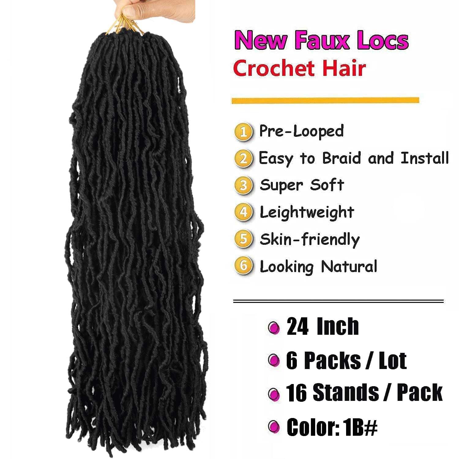 Layashow soft locs 24in pack6 full-head fit showing abundant fullness.